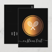 エレガントなブラックゴールドテニスラケットにカスタムテキストを追加 ポストカード (正面/裏面)