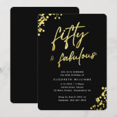 エレガントなブラックゴールドフィフティ アンド ファビュラス 誕生日 招待状 (正面/裏面)