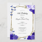 エレガントなブラックゴールドブルーローズ 18歳のデビューおめでとう 招待状 (正面)