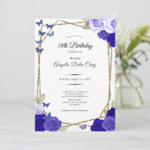 エレガントなブラックゴールドブルーローズ 18歳のデビューおめでとう 招待状 (スタンド正面)