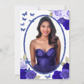 エレガントなブラックゴールドブルーローズ 18歳のデビューおめでとう 招待状 (裏面)