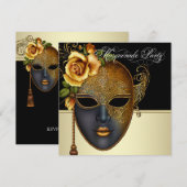 エレガントなブラックゴールドマスカレードパーティーの招待状 招待状 (正面/裏面)