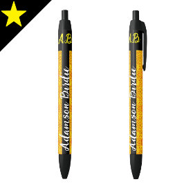 エレガントなブラックゴールドモノグラムスクリプトネームラグジュアリー 黒ボールペン