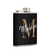 エレガントなブラックゴールドモノグラム スタイリッシュなスクリプトネーム フラスク (右)