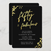エレガントなブラックゴールド50歳の誕生日おめでとう 招待状 (正面/裏面)
