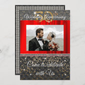 エレガントなブラックゴールド＆パール 50周年結婚記念日 招待状 (正面/裏面)