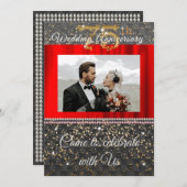 エレガントなブラックゴールド＆パール 75周年結婚記念日 招待状 (正面/裏面)