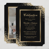 エレガントなブラックゴールド フォト セレブレーション オブ ライフ 招待状 (正面/裏面)