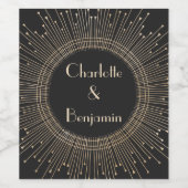 エレガントなブラックゴールド ヴィンテージ アートデコ 結婚式 オーダーメイド ワインラベル (シングルラベル)