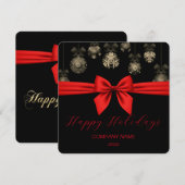 エレガントなブラックゴールド、赤いリボンのホリデーカード シーズンカード (正面/裏面)