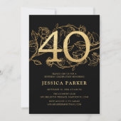 エレガントなブラックゴールド 40歳の誕生日 招待状 (正面)