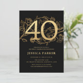 エレガントなブラックゴールド 40歳の誕生日 招待状 (スタンド正面)