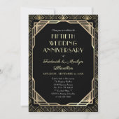 エレガントなブラックゴールド 50周年記念結婚式 招待状 (正面)