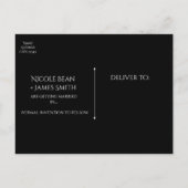 エレガントなブラックシルク フラワー マスカレード Save the Date 案内ポストカード (裏面)