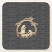 エレガントなブラックシルバーのクリスマスプレート　楽しいクリスマスを スクエアペーパーコースター (正面)
