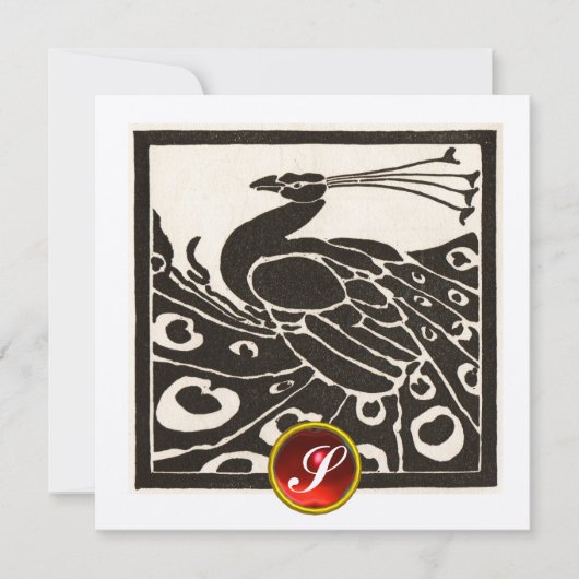 エレガントなブラックシルバーのピーコック, 赤ルビージェムモノグラム 招待状 (正面)