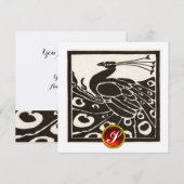 エレガントなブラックシルバーのピーコック, 赤ルビージェムモノグラム 招待状 (正面/裏面)