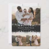 エレガントなブラックシルバーフォトニューイヤーカード シーズンカード (正面)