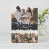 エレガントなブラックシルバーフォトニューイヤーカード シーズンカード (スタンド正面)