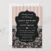 エレガントなブラックシルバーフレームの花のウェディング 招待状 (正面)