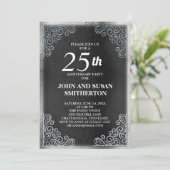 エレガントなブラックシルバー 25周年結婚記念日 招待状 (スタンド正面)