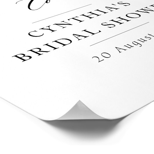 エレガントなブラックスクリプトのウェディングシャワーの歓迎サイン ポスター (角)