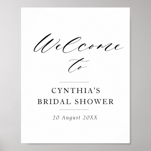 エレガントなブラックスクリプトのウェディングシャワーの歓迎サイン ポスター (正面)