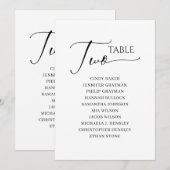 エレガントなブラックスクリプトテーブル番号2着席チャート 招待状 (正面/裏面)