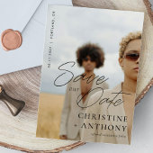 エレガントなブラックスクリプト写真セーブ・ザ・デートカード セーブザデート