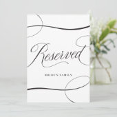 エレガントなブラックスクリプト結婚式予約テーブルサイン (スタンド正面)