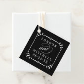 エレガントなブラックスクロールフレームモノグラムウェディング フェイバータグ (インサイチュ)