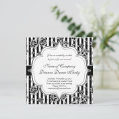 エレガントなブラックタイのフォーマルなディナー・ダンスパーティー招待状 招待状 (スタンド正面)