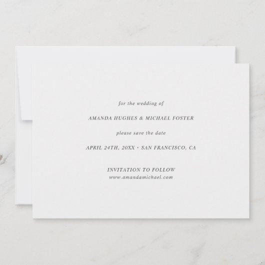 エレガントなブラックタイポグラフィー3枚の写真のウェディング セーブザデート (裏面)