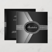 エレガントなブラックダイヤモンド ブラックタイ パーティー 招待状 (正面/裏面)