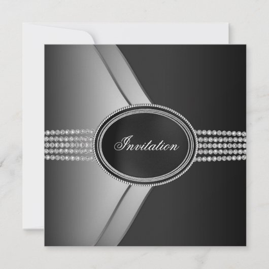 エレガントなブラックダイヤモンド ブラックタイ パーティー 招待状 (正面)