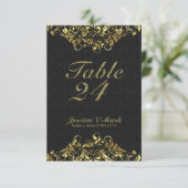 エレガントなブラックダマスク & ゴールド フローラルレース 招待状 (スタンド正面)
