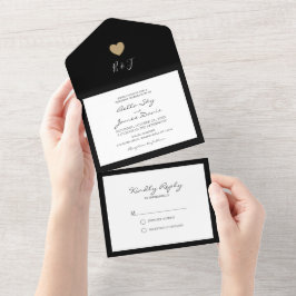 エレガントなブラックハートのオールインワン結婚式招待状 オールインワン招待状