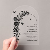 エレガントなブラックバタフライボタニカルウェディング アクリル招待状 (インサイチュ (ポータブル))