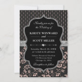 エレガントなブラックピンクフレームの花柄ウェディング 招待状 (正面)