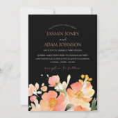 エレガントなブラックピーチの花のウェディング 招待状 (正面)
