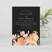 エレガントなブラックピーチの花のウェディング 招待状 (スタンド正面)