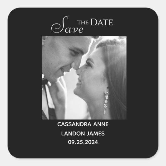 エレガントなブラックフォトチック スタイリッシュ タイポグラフィ スクエアシール (正面)