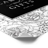 エレガントなブラックフラワーの結婚式カード＆ギフトサイン ポスター (角)