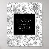 エレガントなブラックフラワーの結婚式カード＆ギフトサイン ポスター (正面)