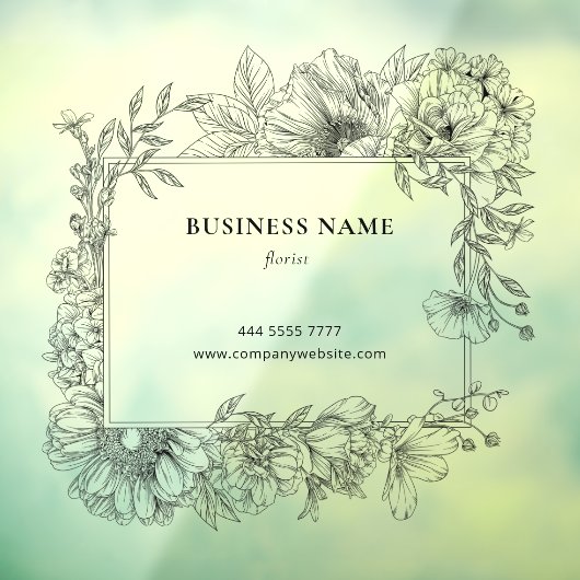 エレガントなブラックフラワーフレーム フロリスト 透明 ウィンドウサイン (シート3)