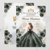 エレガントなブラックプリンセスドレス 花のキンセアニェラ 招待状 (正面/裏面)