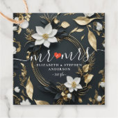 エレガントなブラックホワイトゴールドの花輪 ウェディング フェイバータグ (正面)