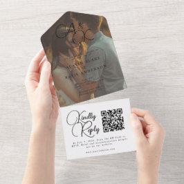 エレガントなブラックホワイトモノグラムスクリプト写真ウェディング オールインワン招待状