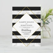 エレガントなブラックホワイト大理石ゴールド幾何学模様のウェディング 招待状 (スタンド正面)