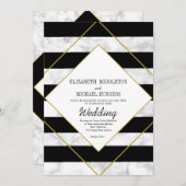 エレガントなブラックホワイト大理石ゴールド幾何学模様のウェディング 招待状 (正面/裏面)